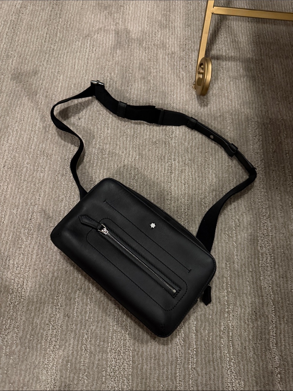 Montblanc Black Leather Belt/Sling Bag with Silver Hardware